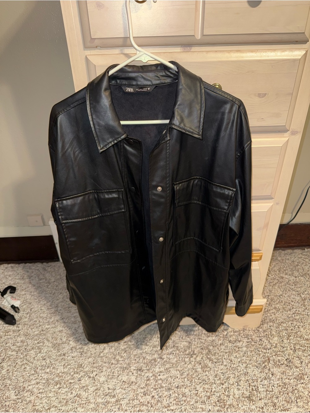 Zara Black Faux Leather Button-Up Jacket